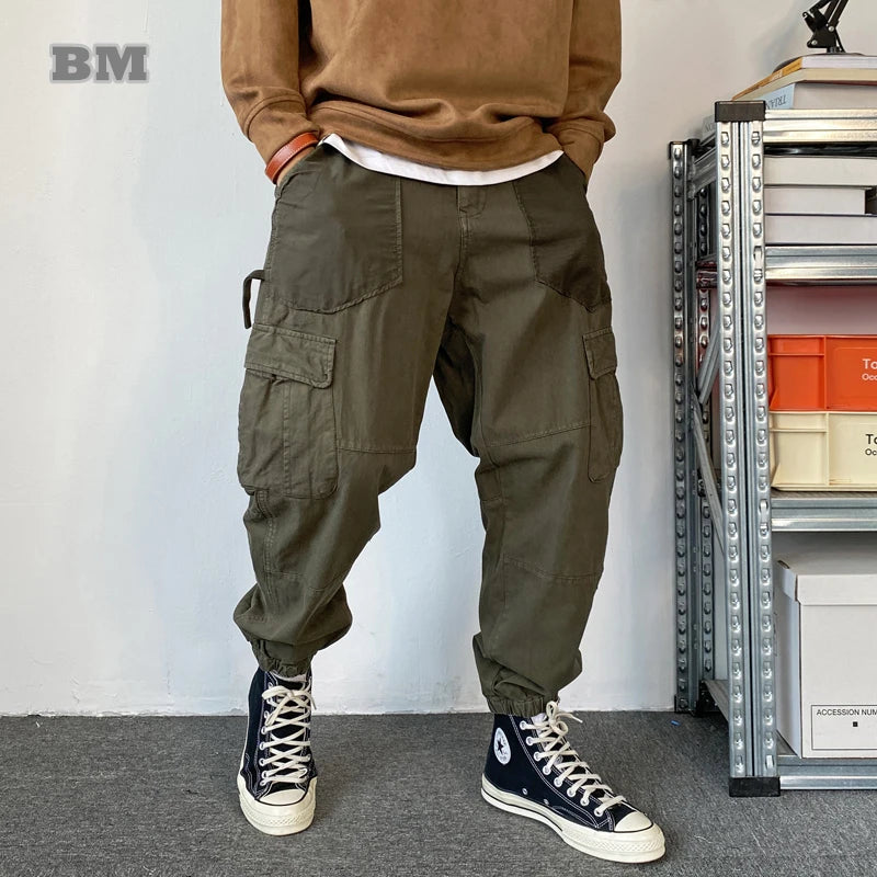 Japanese Streetwear Casual Cargo Pants - Khaki Jogging Pants - High Quality Joggers