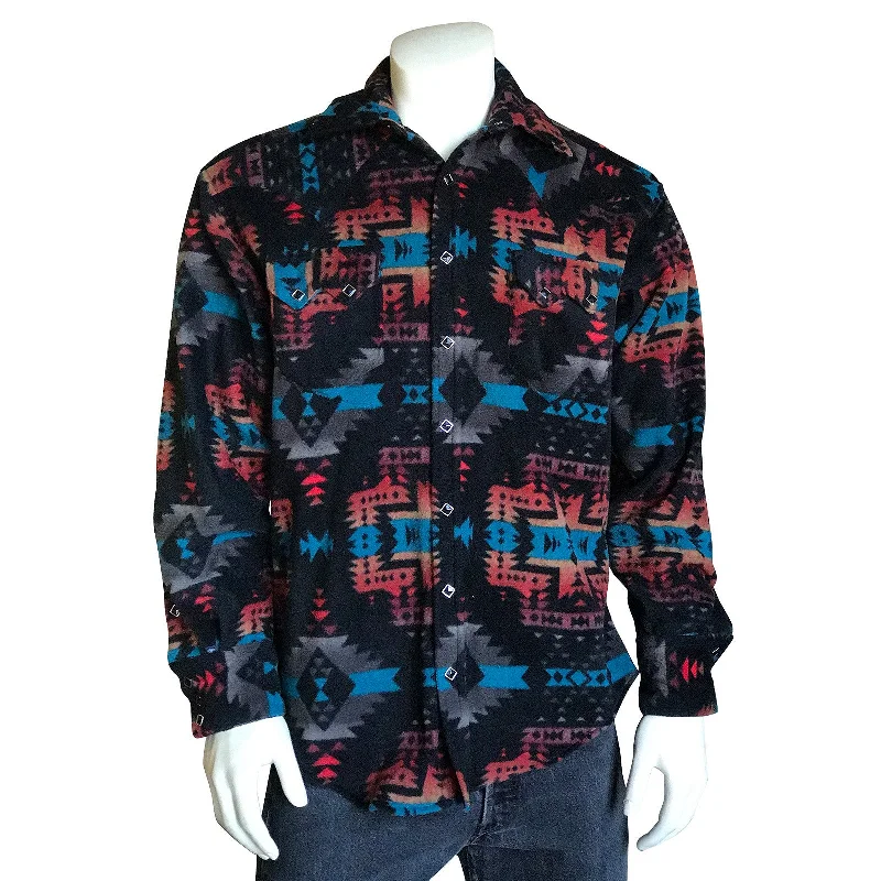 Men's Native Pattern Fleece Western Shirt in Black