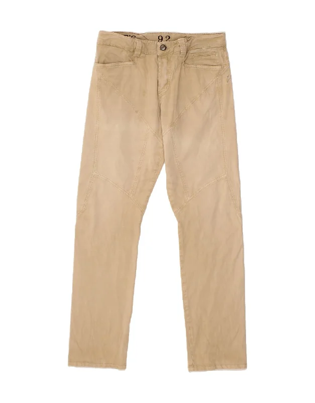 9.2 BY CARLO CHIONNA Mens Straight Casual Trousers W34 L34 Beige Cotton