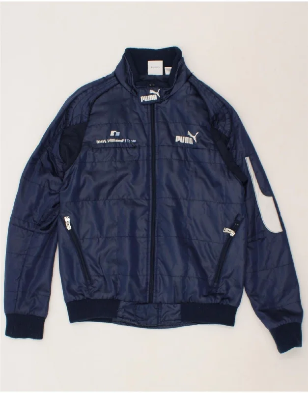 PUMA Mens Graphic Padded Jacket UK 36 Small Navy Blue Nylon