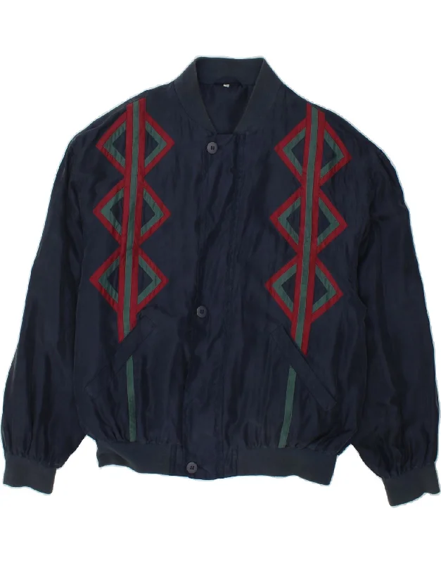 VINTAGE Mens Loose Fit Bomber Jacket IT 44 XS Navy Blue Argyle/Diamond