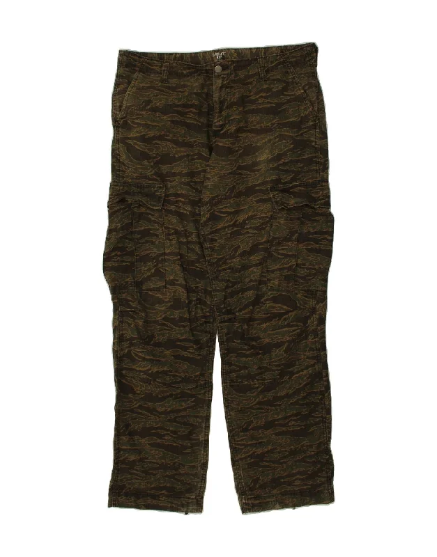 CARHARTT Mens Straight Cargo Trousers W36 L32 Khaki Camouflage Cotton