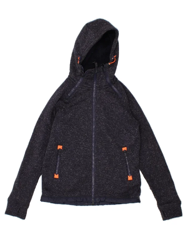 SUPERDRY Mens Hooded Bomber Jacket UK 36 Small Navy Blue Flecked