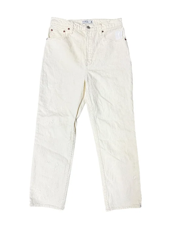 Jeans Straight By Abercrombie And Fitch In Cream Denim, Size: 10