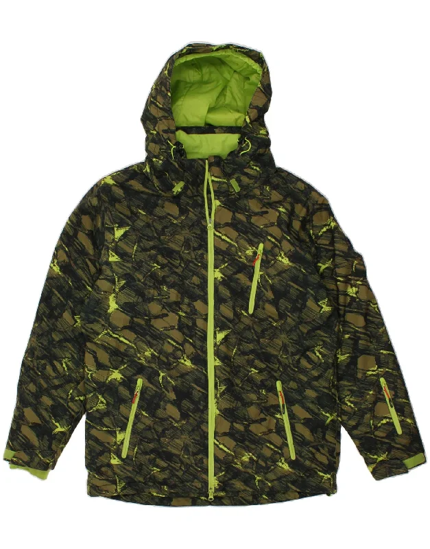 MISTRAL Mens Abstract Pattern Hooded Windbreaker Jacket UK 40 Large Green