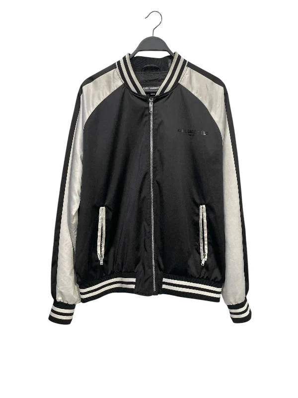 KARL LAGERFELD/Baseball Jkt/XL/Silk/BLK/WHITE SLEEVE/ZIP UP