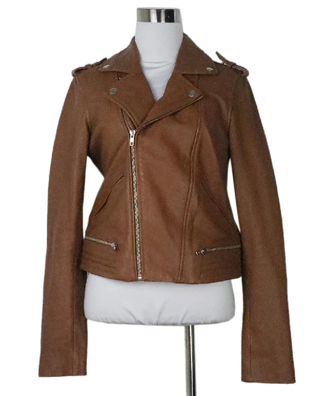 Maje Mocha Leather Jacket sz 4