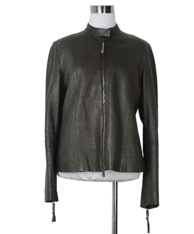 Brunello Cucinelli Brown Leather Jacket sz 6