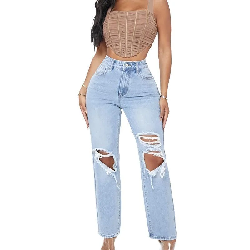 Fashionable High Waist Washed Jeans