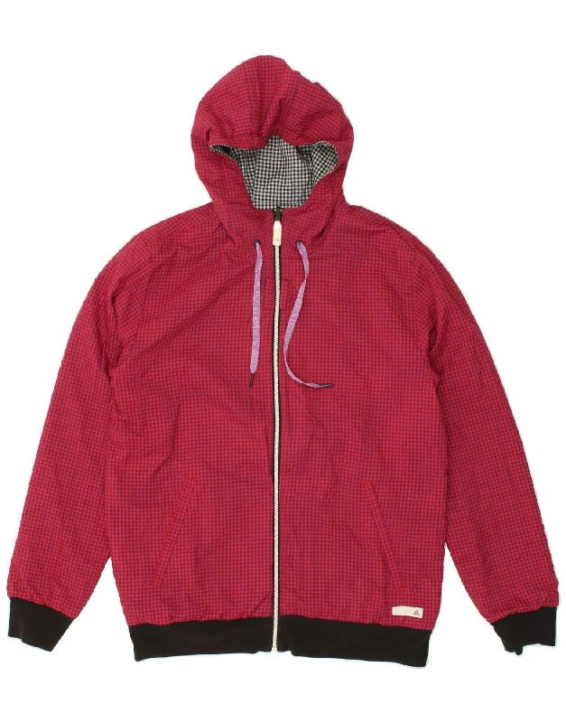 ADIDAS Mens Hooded Reversible Jacket UK 40 Large Burgundy Gingham