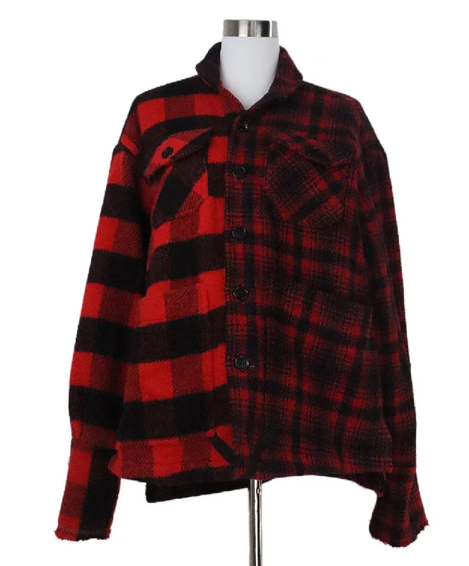 Greg Lauren Red & Black Plaid Wool Jacket sz 6