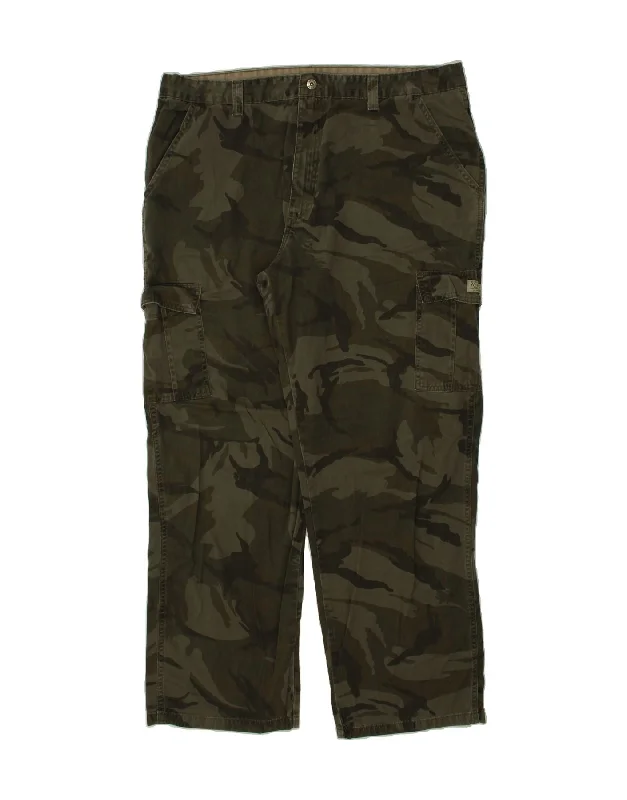 WRANGLER Mens Straight Cargo Trousers W40 L32 Khaki Camouflage Cotton