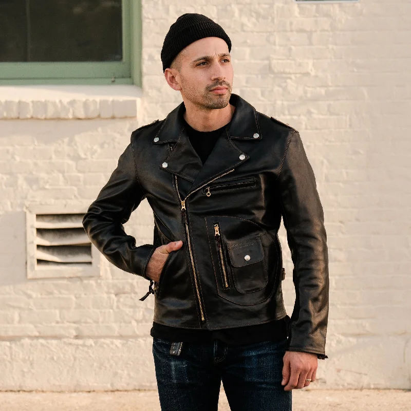 The Flat Head FN-LJ-HW001 Horsehide D-Pocket Motorcycle Jacket Black