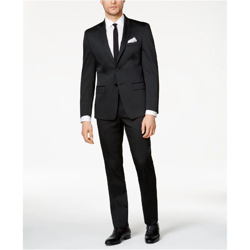 Calvin Klein Mens Peak Lapel Two Button Blazer Jacket, Black, 42 X-Long