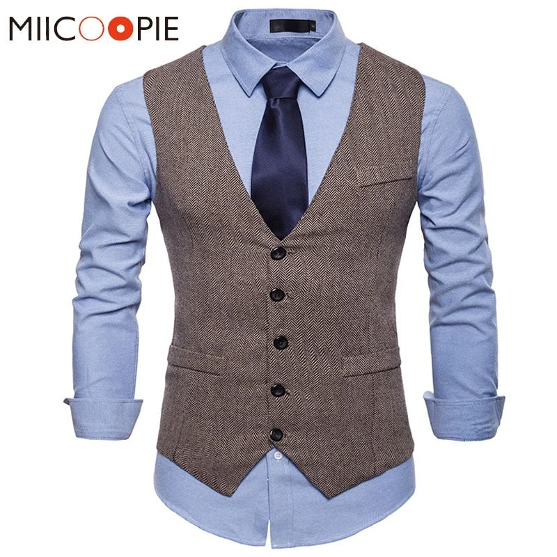 Suit Men - Fashion Suit Vest Men Formal Dress Vest Colete Masculino Herringbone Gilet Fitness Sleeveless Jacket Wedding Waistcoat Men XXL