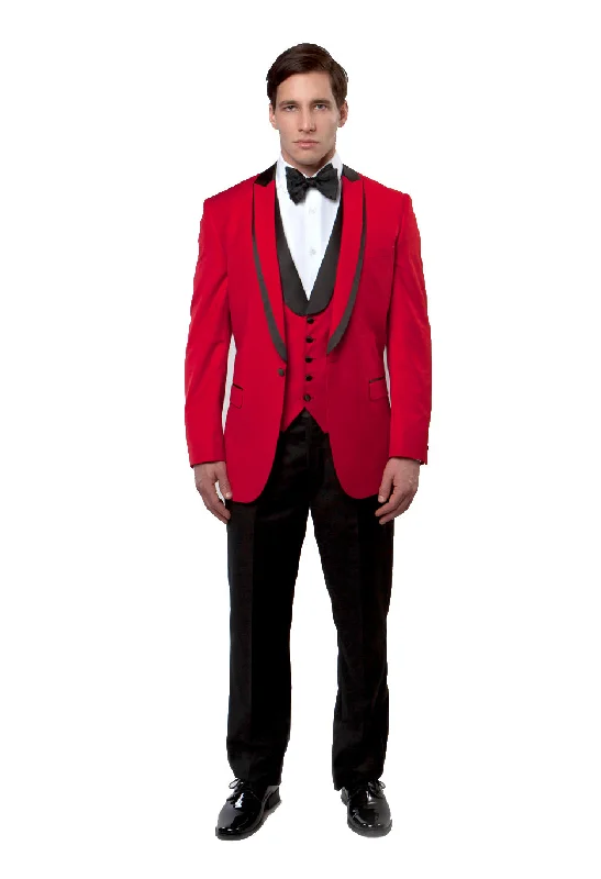 Luxurious Red Slim Fit Tuxedo with Black Satin Collar - MT239S-04