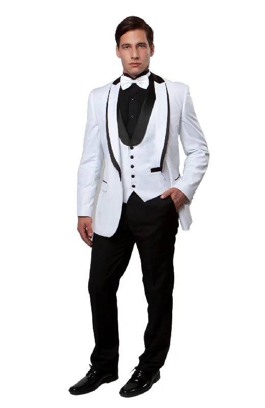 White Slim Fit Tuxedo with Black Satin Shawl Collar - MT239S-03