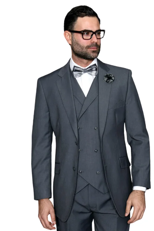 Qualitique Collection: Charcoal 3PC Modern Fit Suit with Double Breasted Vest