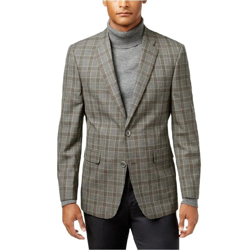 Tommy Hilfiger Mens Grid Two Button Blazer Jacket, Grey, 36 Regular