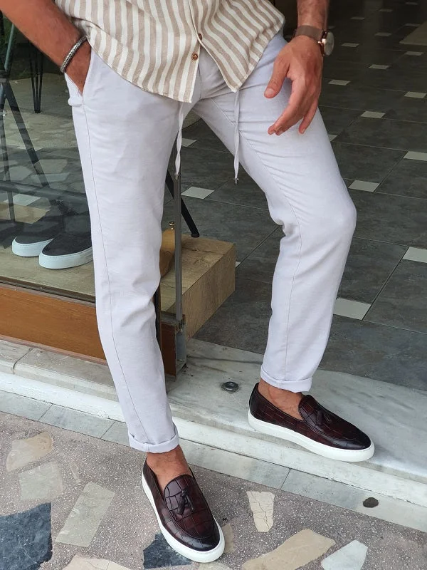 Bastoni Beige Slim Fit Linen Pants