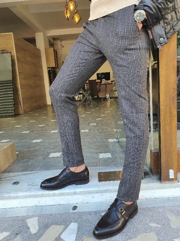 Bojo Slim Fit Brown Plaid Pants