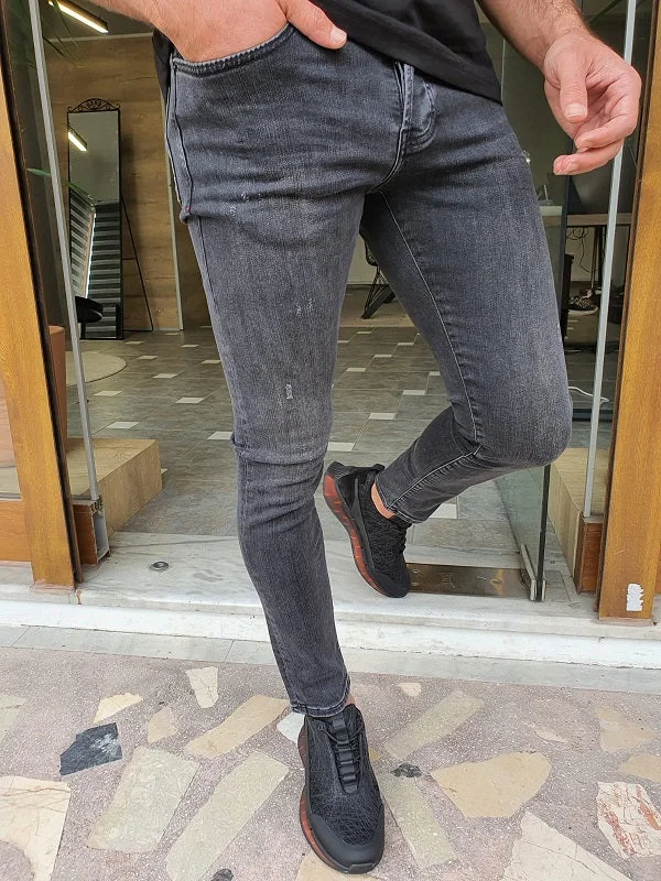 Forenzax Gray Slim Fit Ripped Jeans