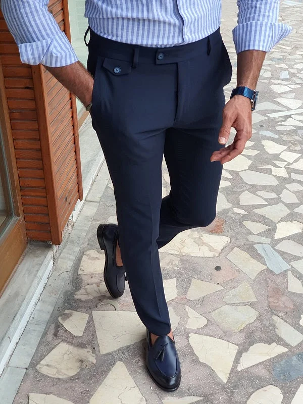 Frezo Navy Blue Slim Fit Pants