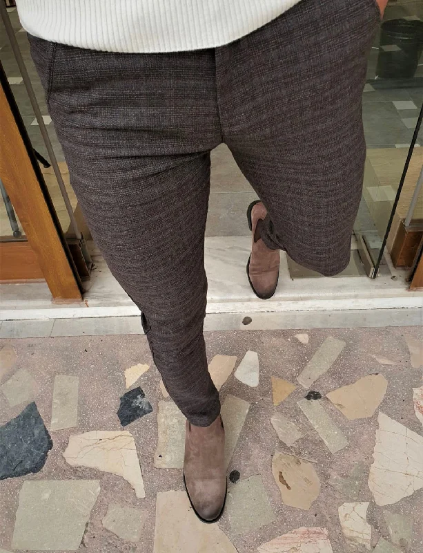 Henderson Brown Slim Fit Plaid Cotton Pants