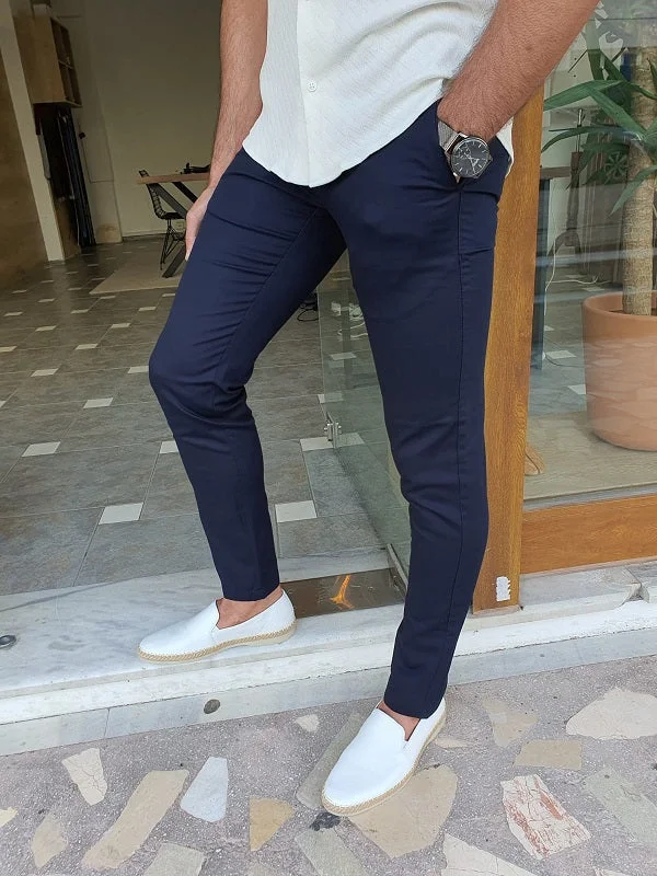 Mantova  Dark Blue Slim Fit Cotton Pants