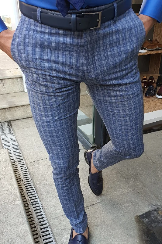 Oakland Fabric  Plaid Pants Navy Blue