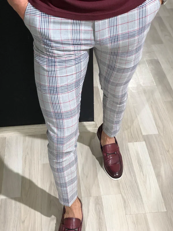 Slim Fit Plaid Pants in Claret Red