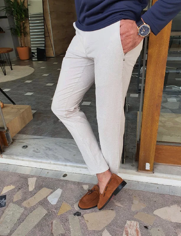 Vicenza White Slim Fit Cotton Pants