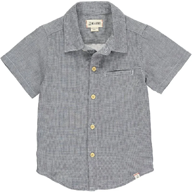 Boy's Newport Button Down Shirt In Charcoal Microcheck