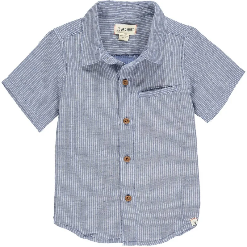 Boy's Newport Button Down Shirt In Navy Stripe