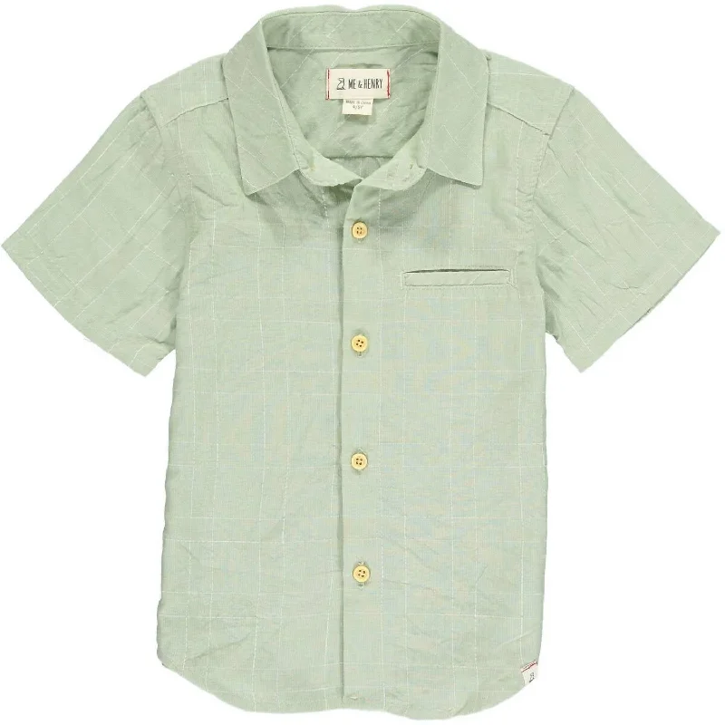 Boy's Newport Button Down Shirt In Sage Grid