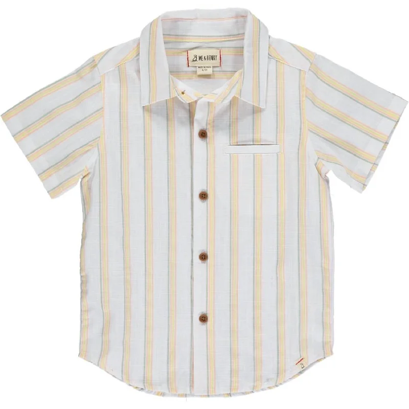 Boys Newport Button Down Shirt In Sage/orange/gold Stripe