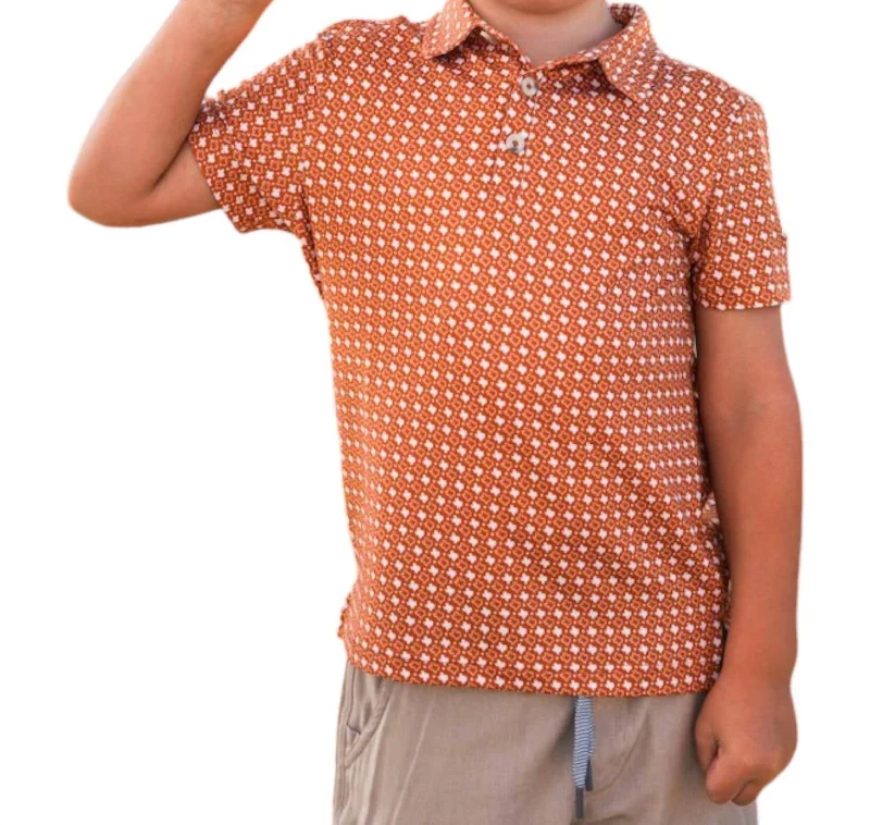 Boy's Polo Shirt In Texas Orange And White