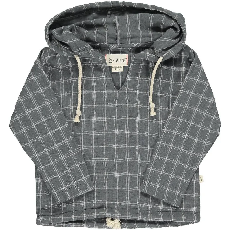 Boys St Ives Hooded Top In Grey Plaid