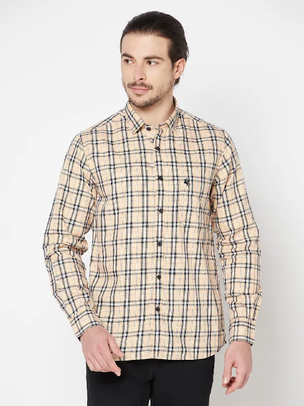 Men's Light Orange Casual Big Checks Full Sleeve Shirt