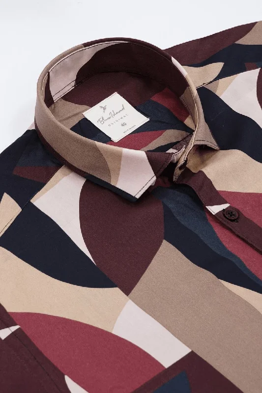 Dusky Brown Abstract Print - Half Sleeve - Airlite Shirt