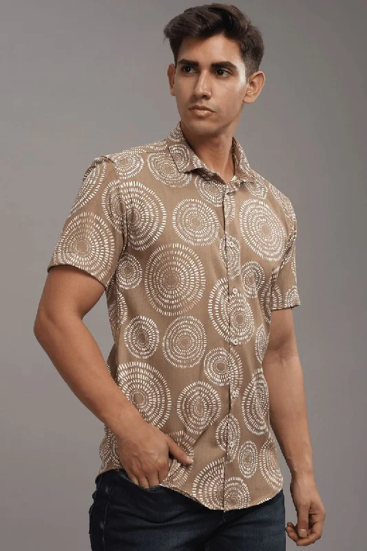 Golden Brown Orbit Printed shirt - Half - Wrinkle Free