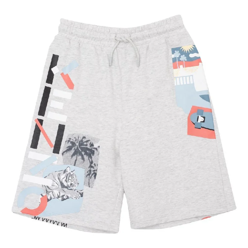 Gray Tiger & Logo Print Shorts