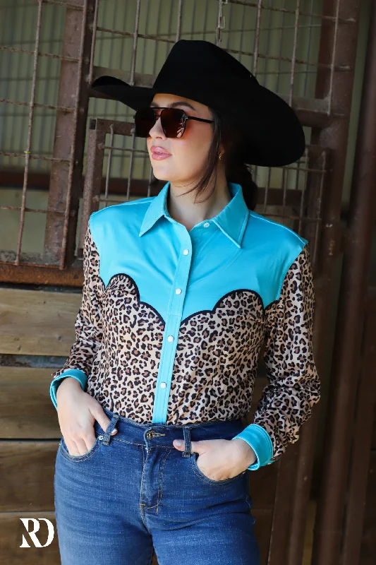 LEOPARD YOKE & TURQ PERFORMANCE RODEO SHIRT (ADULT)