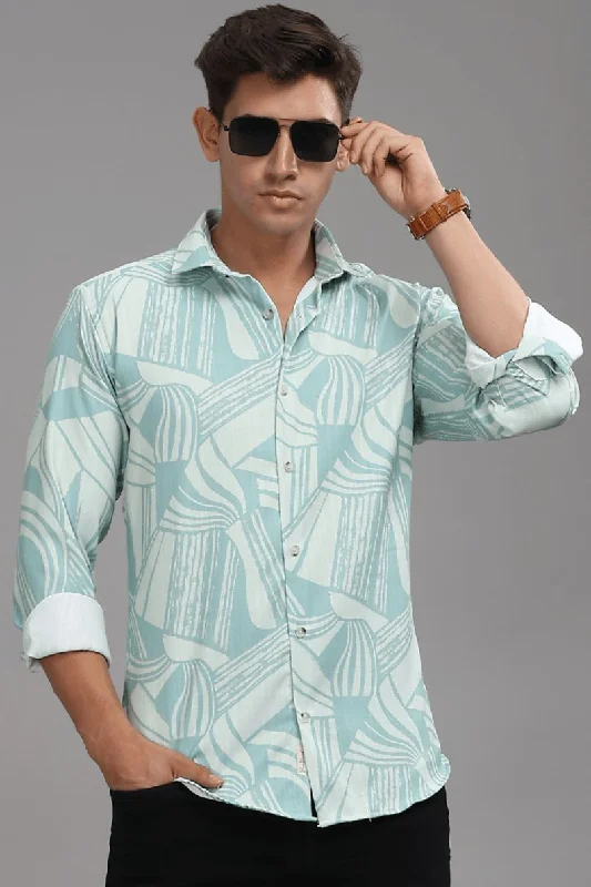 Lite Turquoise Green Printed Shirt -Full- Wrinkle Free