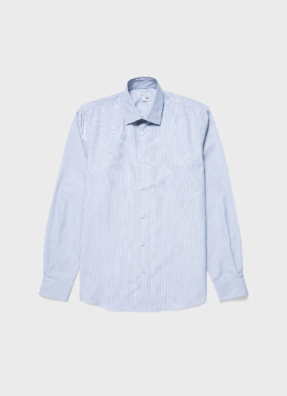 Men's Sea Island Cotton Shirt in Navy/White Fine Stripe