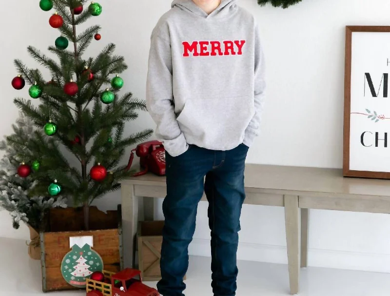 Merry Dude Patch Christmas Youth Hoodie In Heather Grey