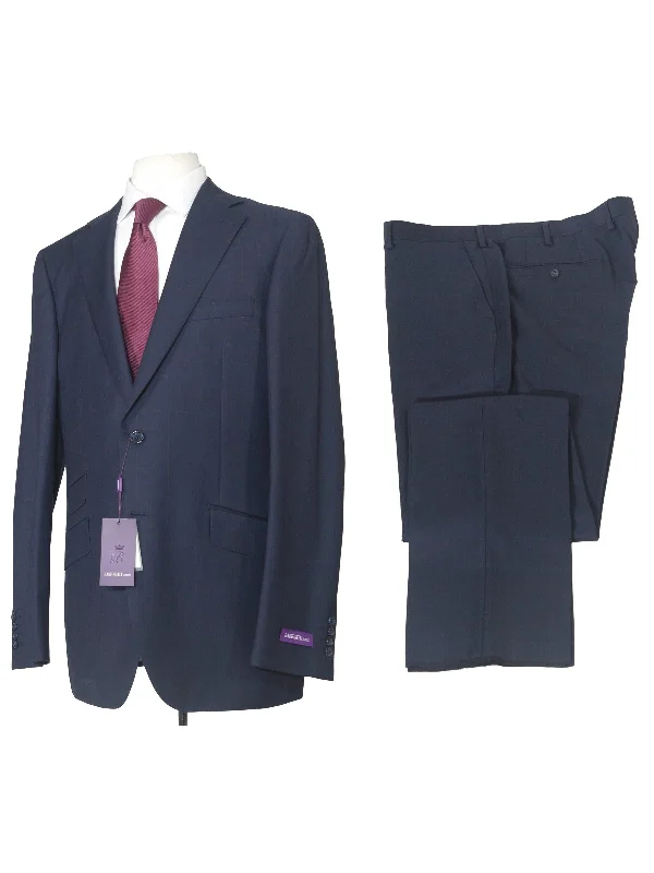 Napoli Mens 46L Navy Blue Plaid 100% Wool Slim Fit 2 Piece Suit