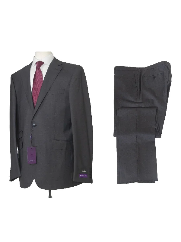 Napoli Mens 46L Solid Charcoal Gray 100% Wool Slim Fit 2 Piece Suit