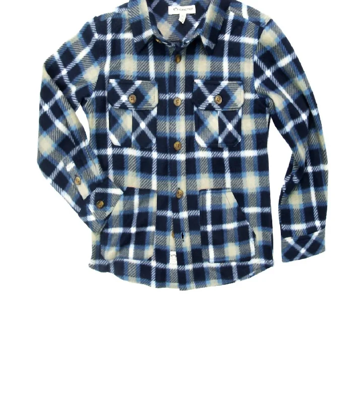 Snow Fleece Boys Shirt In Blue/tan Plaid