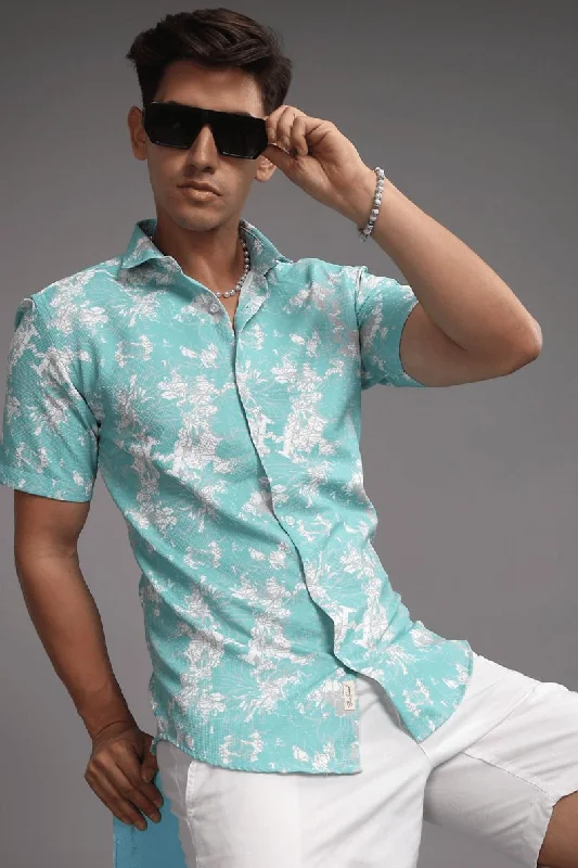 Turq. Green Printed shirt - Half - Wrinkle Free